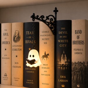 Mini Bookshelf Lamp Decor, Warm LED Shelf Light, Vintage Library Lantern, Ghost Witch And Happy Place Designs, Cozy Book Nook Gift