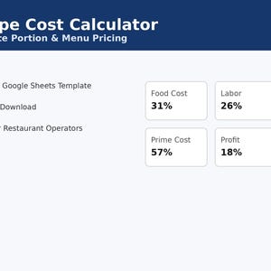 Tableur d'ingénierie du menu du coût des recettes de restaurant | Matrice de rentabilité du menu | Feuilles Excel et Google