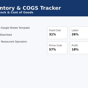 Restaurant Inventory & COGS Tracker | Food Inventory Spreadsheet | Excel, Google Sheets