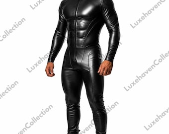 Men's Genuine Sheepskin Leather Full Body Jumpsuit – Slim Fit Biker Suit