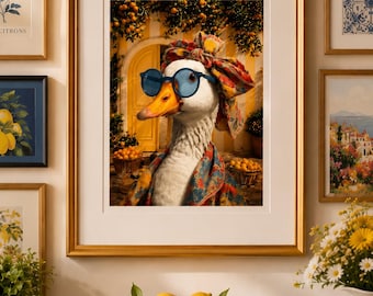 Funny Duck Wall Art, Maximalist Goose Poster, Dopamine Decor Print, Colorful Animal Portrait, Quirky Kitchen Wall Art, Eclectic Home Decor