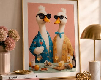 Duck Wall Art Poster, Funny Animal Wall Art, Retro Wine Wall Art,Colorful Wall Decor,Kitchen Decor,Gift For Her,Gift For Him,Dining Room Art