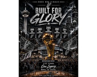 San Antonio Spurs Fan Poster, NBA Finals 2026 Wall Art, Five Rings One Legacy, Built For Glory Wall Art | Championship Basketball Print |