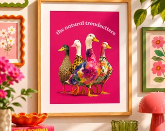Colorful Duck Wall Art, Dopamine Decor Poster, Funny Animal Print, Maximalist Wall Decor, Eclectic Gallery Art, Retro Home