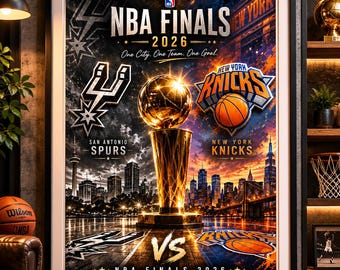NBA Finals 2026 Poster, New York Knicks San Antonio Spurs Wall Art, Basketball Championship Print, Sports Fan Gift, Man Cave Decor, NBA Fan