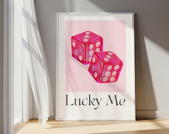 Lucky Me Poster, Pink Dice Wall Art, Coquette Room Decor, Girly Wall Print, Lucky Girl Aesthetic,Pink Poster, Trendy Home Decor,Gift For Her