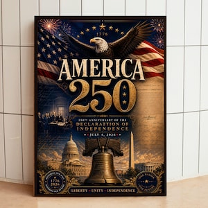 America 250 Wall Art, Patriotic USA Poster, Declaration of Independence Print, July 4th Decor, Framed Americana Art,American History Artwork