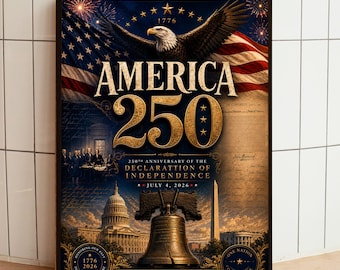 America 250 Wall Art, Patriotic USA Poster, Declaration of Independence Print, July 4th Decor, Framed Americana Art,American History Artwork