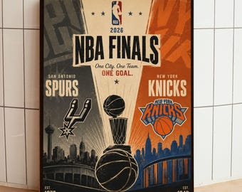 NBA Finals 2026 Poster, New York Knicks San Antonio Spurs, Vintage Basketball Wall Art, Championship Collector Print, NBA Fan Gift,Man Cave