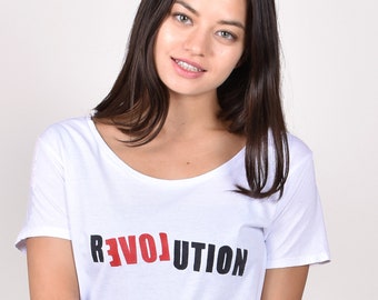 PIPPURI Statement Women's T-Shirt •CHANGE• - Print, Print, Black, White, Red, GOTS, Organic Cotton, Sustainable