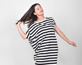 Dress JUICY stripes - sustainable dress ladies, minimalist shirt dress, striped summer dress in jersey, oversized dress by Pippuri