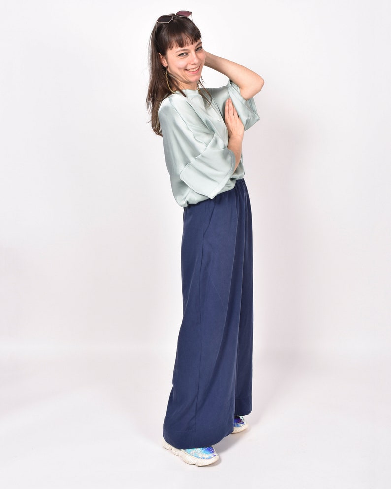 NIGHT pants, wide-leg pants, women's pants, wide summer pants, men's pants, blue pants, slow fashion, sustainable clothing by SlowUpStudio image 3