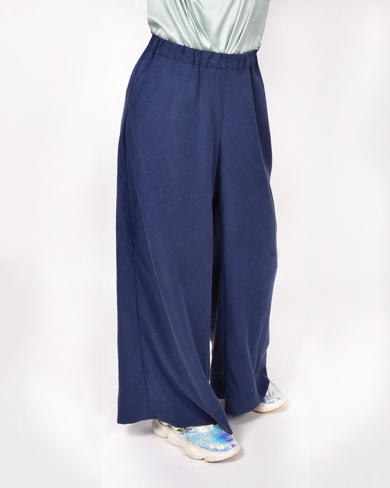 NIGHT pants, wide-leg pants, women's pants, wide summer pants, men's pants, blue pants, slow fashion, sustainable clothing by SlowUpStudio image 6