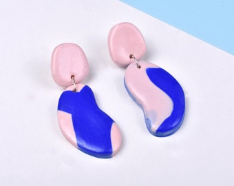 Statement Earrings, Polymer Clay Earrings, Hanging Earrings in Rosé, Stainless Steel, Large Earrings, Blue, Geometric Earrings SOUP by Pippuri