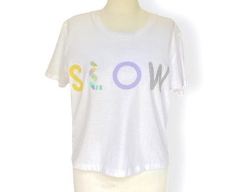 T-shirt upcycling •SLOW• white, second hand, upcycling, white shirt with motif, printed T-shirt, shirt with print, second-hand shirts