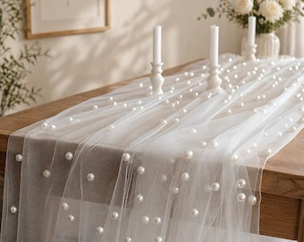 Pearl Tulle Fabric for Wedding Backdrop, Table Runner, Arch Draping, Bridal Veil, Sheer Party Decor Fabric, Soft Mesh Curtain Fabric