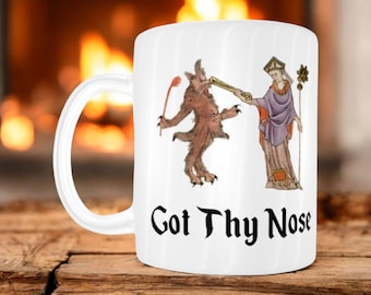 Mug "Got Thy Nose"  Illustrated Manuscript Medieval Marginalia