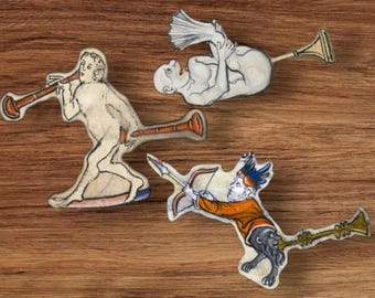 Weird Medieval Butt Trumpet Stickers - choose from 3 designs