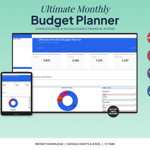 Månadsbudgetplanerare – Excel Google Sheets-mall Familjens ekonomispårare