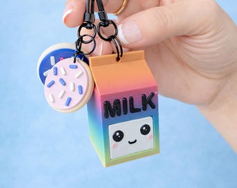 Milk and Cookies Keychain | Kawaii Pastel Bag Charm