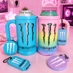 Soporte para latas de bebidas energéticas M Cup / Logotipo grabado / Abrelatas y tapa a juego / 45 opciones de color personalizables