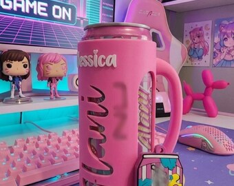 12oz Skinny Can Holder With Keychain Can Opener & Lid| Custom Name Can Holder| Can Koozie| Gamer Girl Tumbler Gift