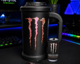 Energy Drink 2 Color M Cup Holder | Square Handle | Keychain Can Opener & Lid Included