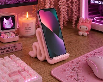 Modern Wavy Phone Stand for Desk| Phone Holder Aesthetic Gamer Desk Decor | 3D Printed | Perfect Gift For Him | Gift For Her