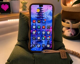 Cushion Phone Stand with Charger Hole | 3D Printed Pillow Phone Holder for Desk, Bed & Gamer Setup Gift For Him | Gift For Her