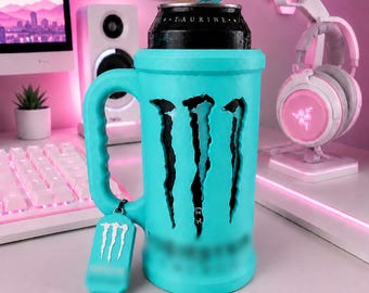 Soporte para latas de bebidas energéticas M Cup / Logotipo grabado / Abrelatas y tapa a juego / 45 opciones de color personalizables