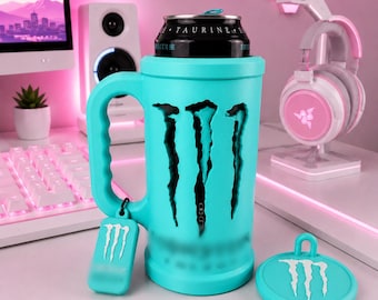 Energy Drink M Cup Can Holder| Matching Can Opener & Can Lid| Customizable 40 Color Options