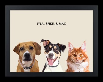 Retrato personalizado de tres mascotas