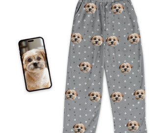 Pantalones de pijama de felpa con cara de mascota personalizada