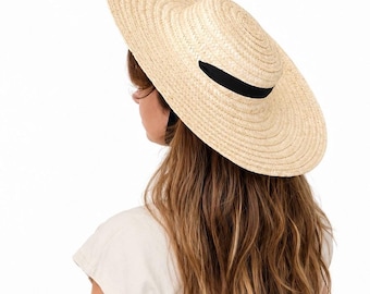 Straw sun hat, boater hat, beach hat, women's hat, summer hat, spring hat, Wedding Hat, wide brim hat
