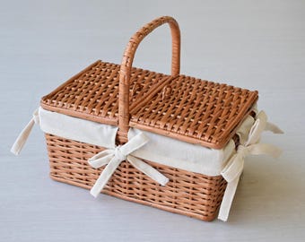 Handgeflochtener Picknickkorb aus Weide, Mini-Deko-Aufbewahrungstasche