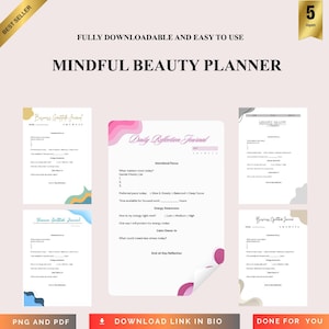 Mindful Beauty Planner PNG PDF Holistic Skincare Routine Digital Self Care Tracker Aesthetic Wellness Journal Glow Up Ritual Glow Kit Pro