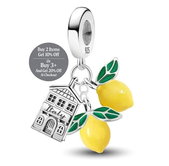Italy Lemom Travel Charm Pendent 925 Silver For Pandora Bracelet, Jewellery Gift