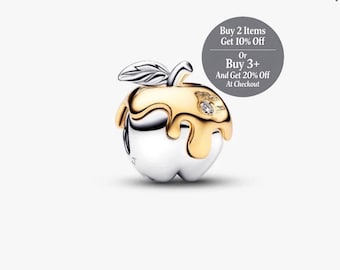 Colgante Disney Blancanieves Envenenado Manzana Dorada Plata 925 para Pulsera Pandora, Regalo de Joyería