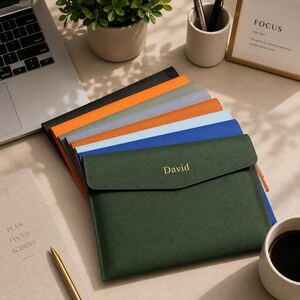 Custodia in pelle personalizzata, organizer con nome personalizzato, porta documenti, portfolio da ufficio, custodia minimalista, regalo aziendale, portafoglio da viaggio