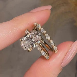 3CT Oval Lab Grown Diamond Ring Set, Marquise Half Eternity Band, 14K Gold Wedding Set E VVS