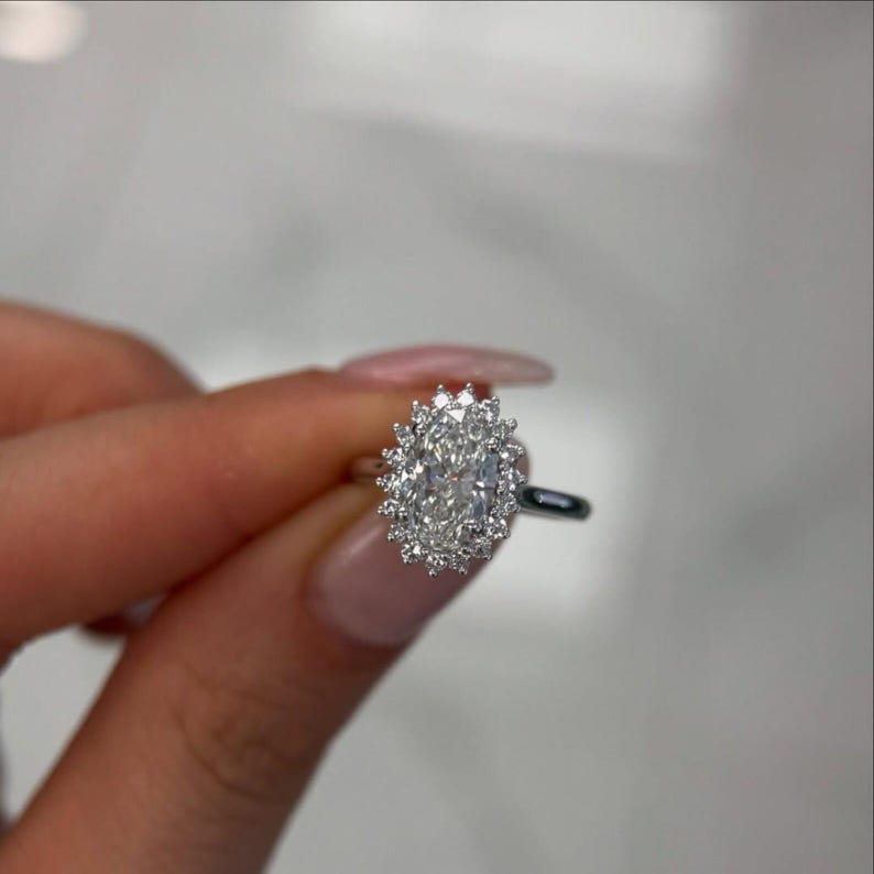 Oval Lab Grown Diamond Halo Engagement Ring, 3.0 CT E/VVS Certified ...