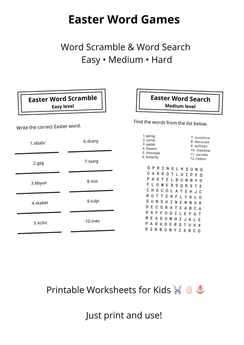 Easter Word Scramble Worksheet for Kids – Printable Easter Activity ...