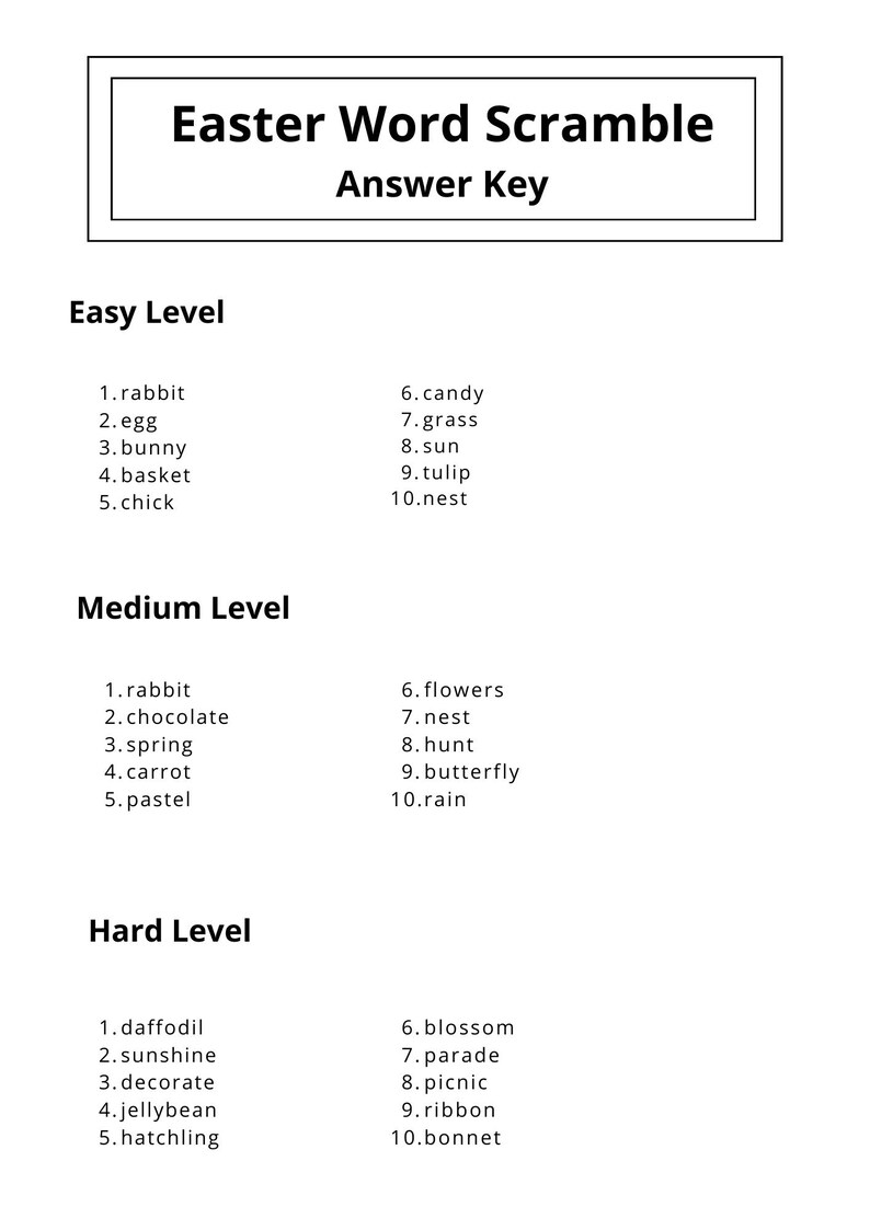 Easter Word Scramble Worksheet for Kids – Printable Easter Activity ...