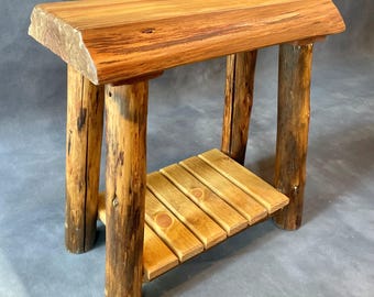 Rustic Log bench with shelf