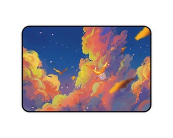 Podkładka na biurko z motywem zachodzącego słońca i chmur | Kolorowe niebo z ptakami