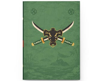Cuaderno de tapa dura con espadas de Zoro Samurai / Cuaderno con katana verde