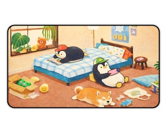 Alfombrilla de escritorio acogedora con diseño de pingüino / Corgi, juguetes de peluche, accesorio para un espacio de trabajo acogedor