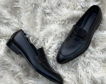 Handgefertigte Schwarze Leder Loafers für Herren | Klassische Penny Loafer | Formelle & lässige Slip-On-Kleidschuhe