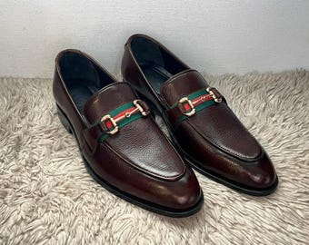 Handmade Brown Leather Horsebit Loafers Men Slip On Formal Office Dress Shoes Gift Classic