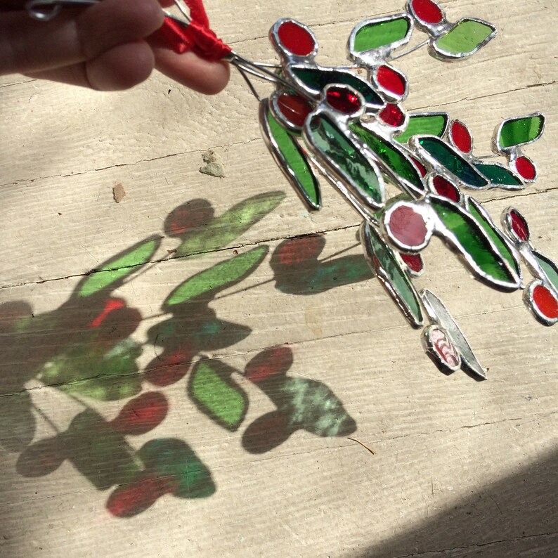 Mistletoe Bunch  holiday ornament  stained glass ornament  image 5